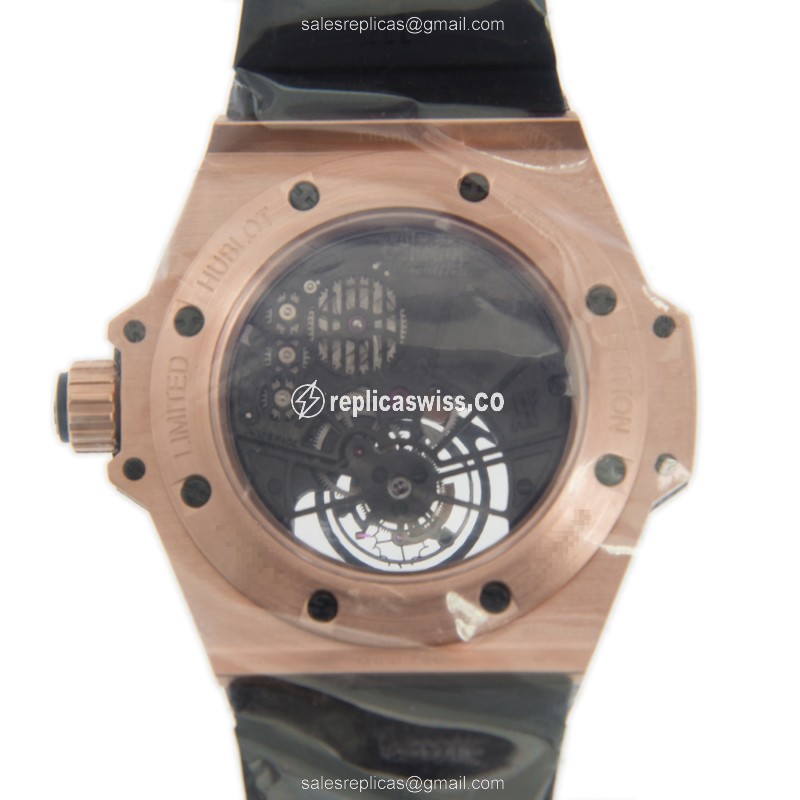 Hublot Replica King Power Unico - Manual Wind - 18kt Rose Gold - Black Dial - Rubber Strap - View 3
