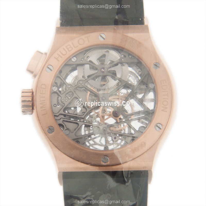 Hublot Classic Fusion Replica - Manual Wind - 18kt Rose Gold - Gray Dial - Black Alligator Strap - View 3