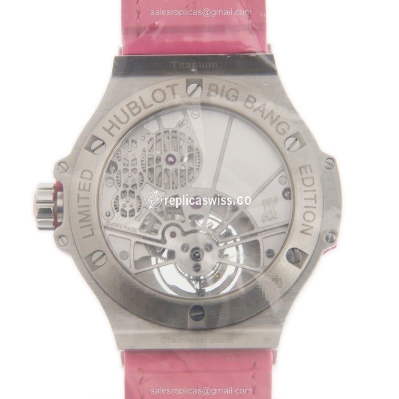 Hublot BIG BANG Manual - Titanium Diamond White Dial Clasp Pink Alligator Strap - View 3
