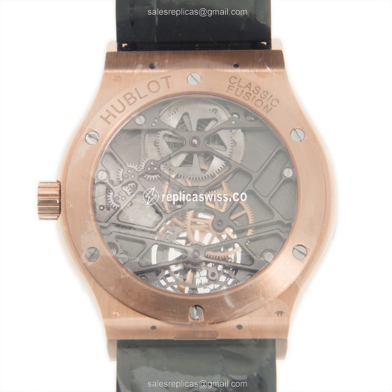 Hublot Classic Fusion Replica - Manual Wind - 18kt Rose Gold - Silver Dial - Black Alligator Strap - View 3
