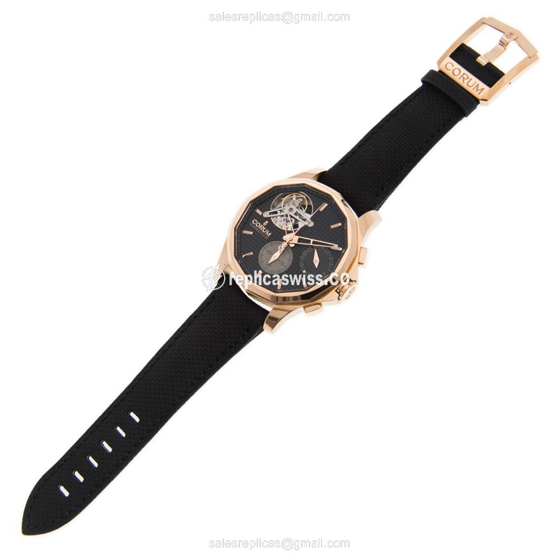 Corum Admiral's Cup Replica - Automatic - 18kt Rose Gold - Black Dial - Leather Strap - View 2