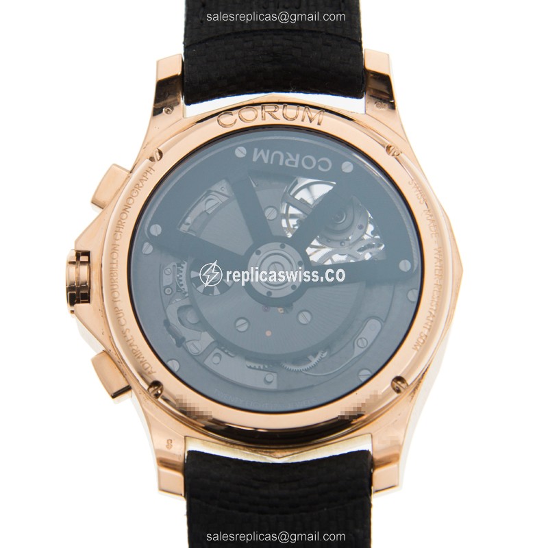 Corum Admiral's Cup Replica - Automatic - 18kt Rose Gold - Black Dial - Leather Strap - View 3