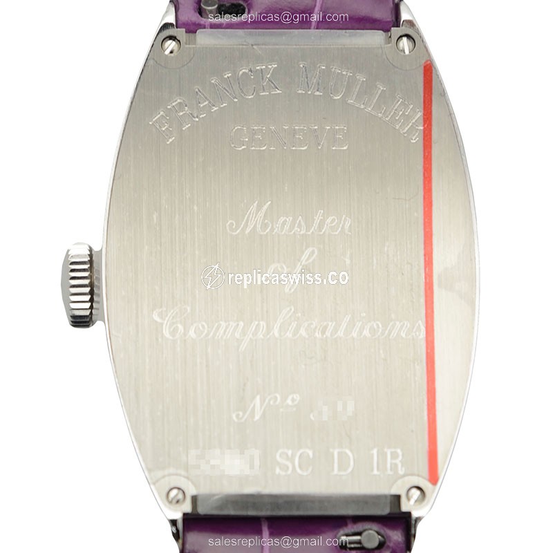 Franck Muller Master Comp Replica - Auto - Stainless & Diamonds - Silver Dial - Purple Alligator - View 3