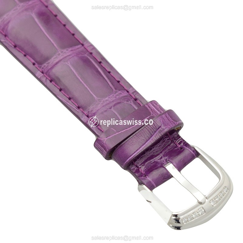 Franck Muller Master Comp Replica - Auto - Stainless & Diamonds - Silver Dial - Purple Alligator - View 4