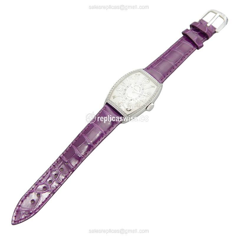 Franck Muller 5850 SC REL D 1R Replica - Automatic - Diamond Case - Silver Dial - Alligator Strap - View 2