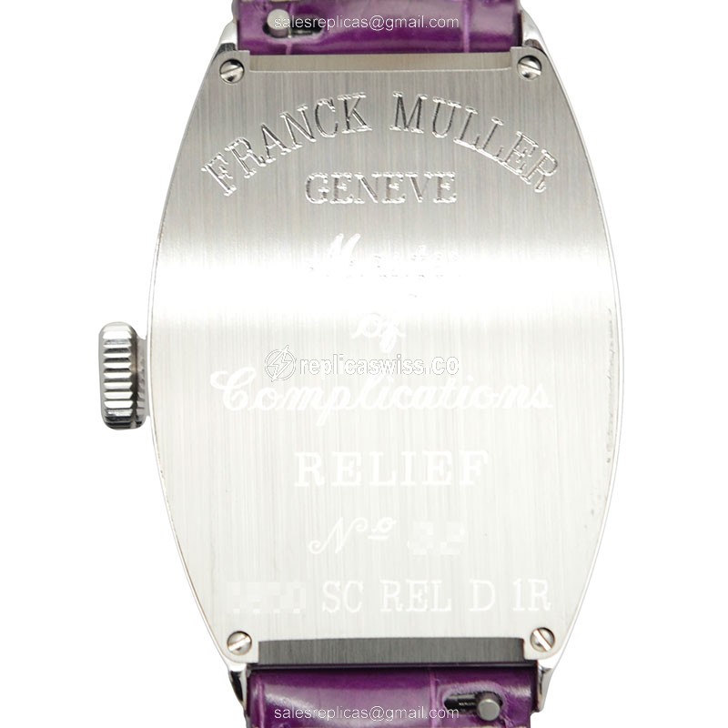 Franck Muller 5850 SC REL D 1R Replica - Automatic - Diamond Case - Silver Dial - Alligator Strap - View 3