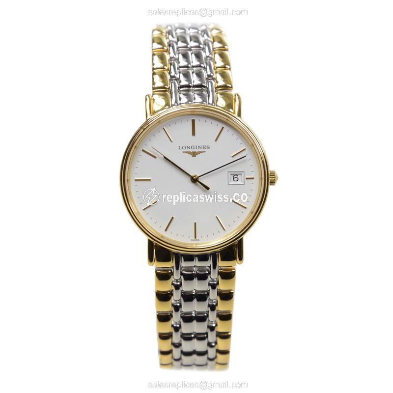 Longines Presence Replica - Quartz - Gold-Plated Case - White Dial | Gold Strap - View 2