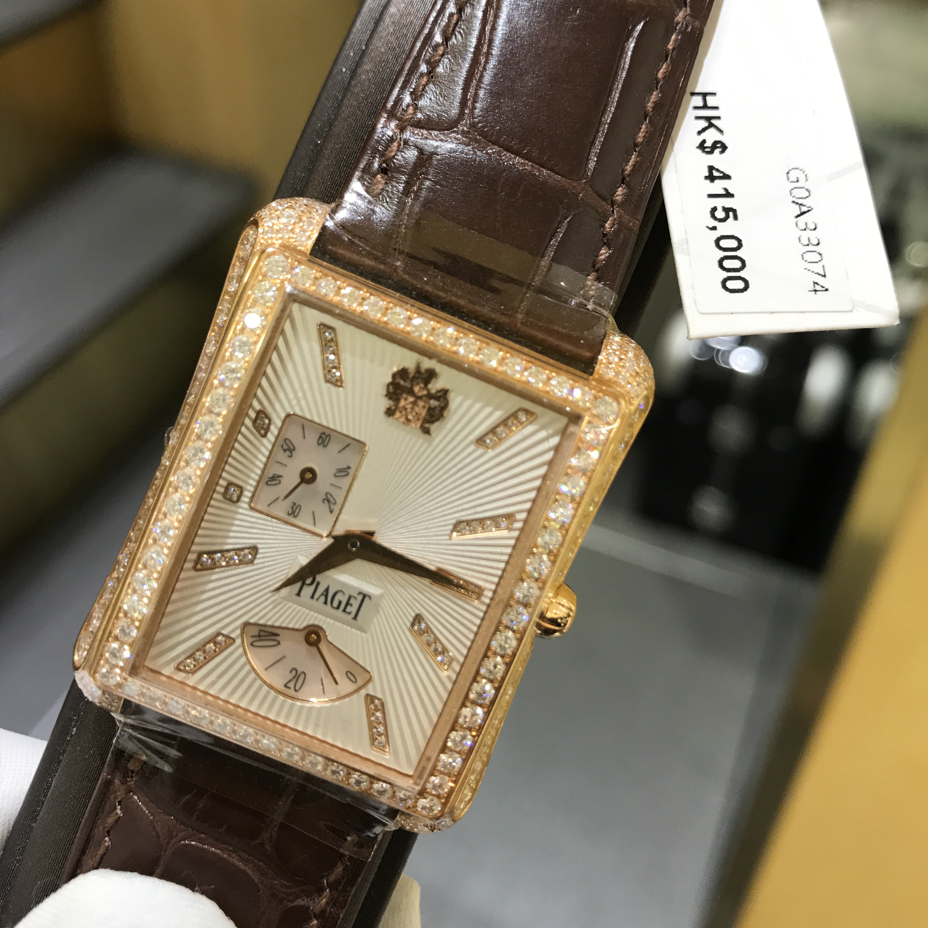 Piaget EMPERADOR Replica - Automatic - 18kt Rose Gold - Diamond Set - Silver Dial - Brown Alligator Strap - View 4