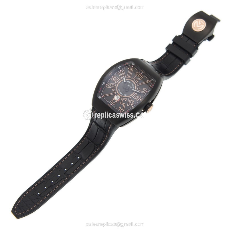 Franck Muller V45 SC DT TT NR BR5N Vanguard Auto Stainless Steel Black Dial Alligator Black Clasp Sapphire - View 2