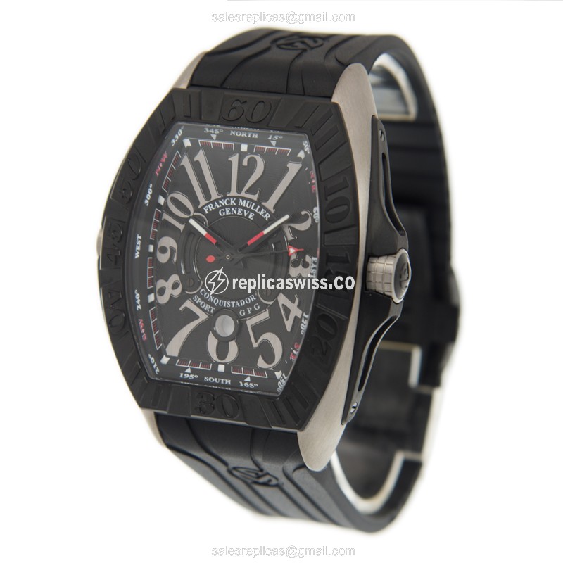 Franck Muller 9900 SC DT GPG TT.NR.TT CONQUISTADOR GPG Automatic - Stainless Steel Case, Black Dial on Black Rubber Strap - View 3