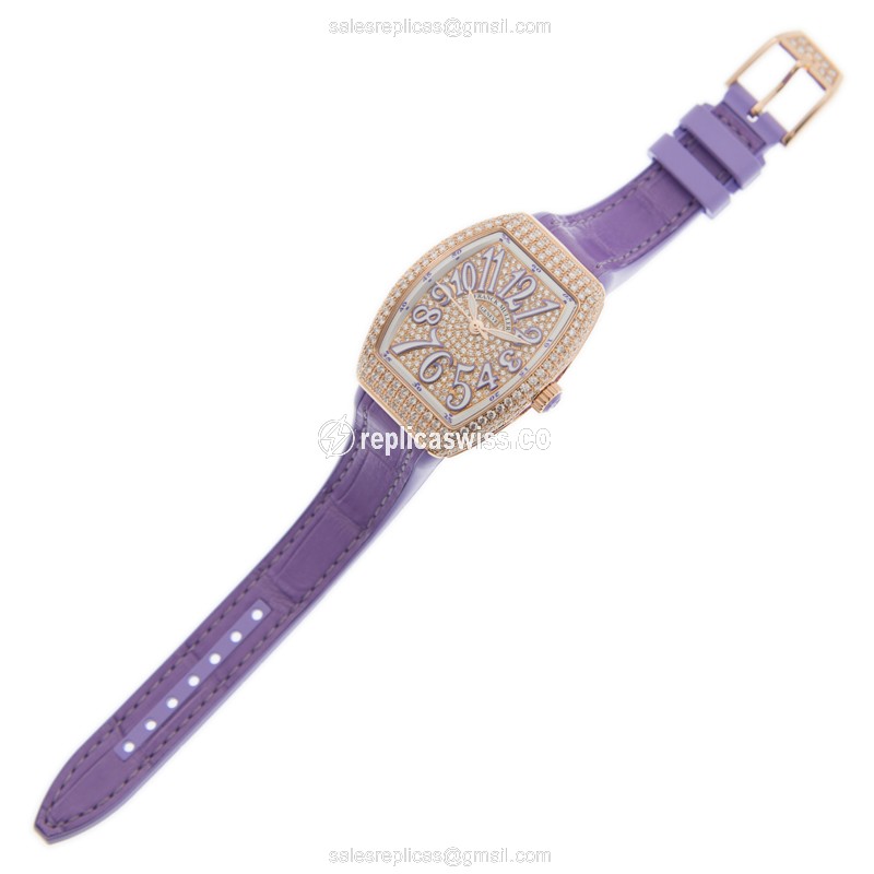 Franck Muller V 29 SC AT FO D CD Vanguard - 18kt Rose Gold - Diamonds, Gold Dial, Alligator Strap, Buckle Clasp - View 2