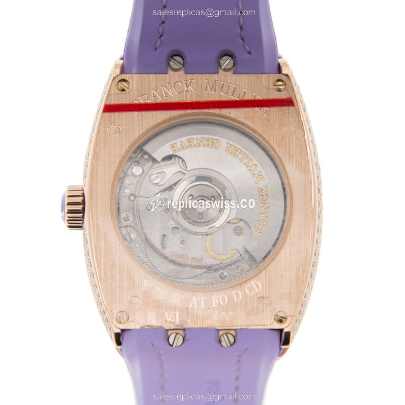 Franck Muller V 29 SC AT FO D CD Vanguard - 18kt Rose Gold - Diamonds, Gold Dial, Alligator Strap, Buckle Clasp - View 3