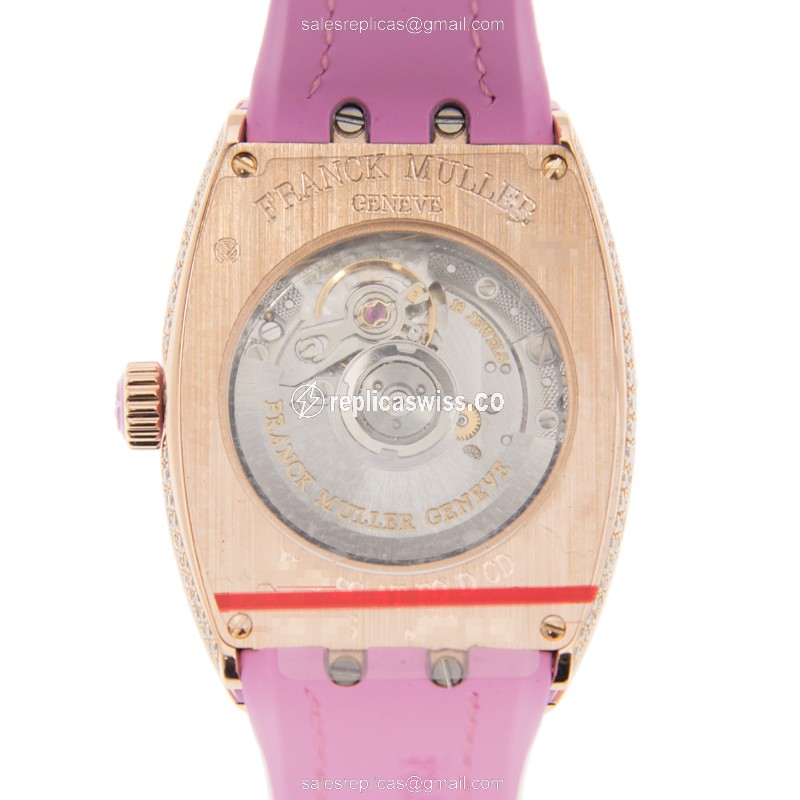 Franck Muller V29SCATFODCD Vanguard Auto 18kt Rose Gold Diamonds - Gold Dial - Alligator Purple Buckle - View 3
