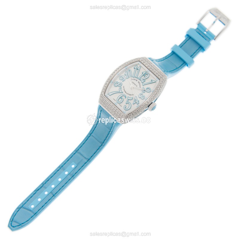 Franck Muller V32 SC AT FO D Vanguard Replica - Automatic, White Dial on Blue Strap - View 2