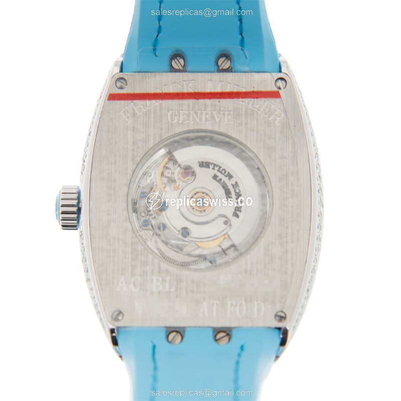 Franck Muller V32 SC AT FO D Vanguard Replica - Automatic, White Dial on Blue Strap - View 3