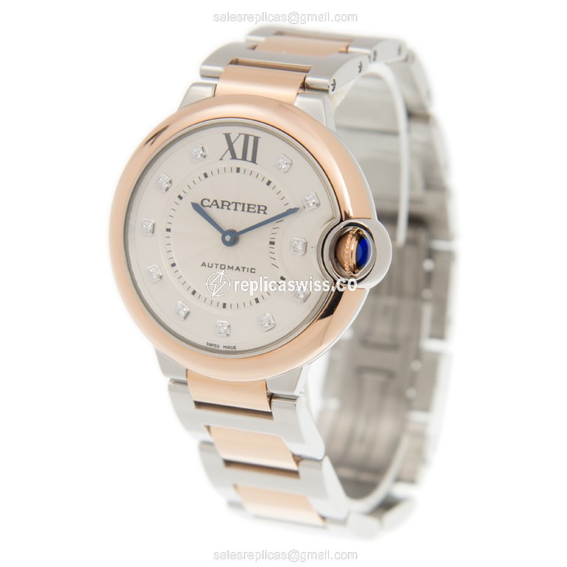 Cartier Ballon Bleu Replica - Automatic - 18kt Rose Gold & Steel - White Dial - View 3