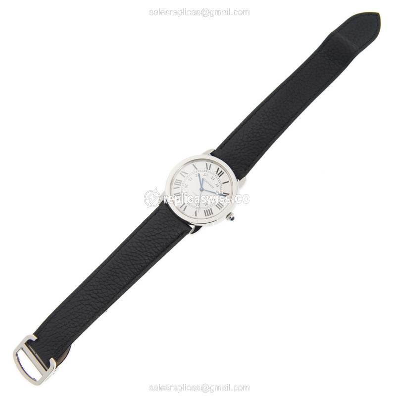 Cartier RONDE SOLO Replica - Automatic - Silver Dial - Steel Case - Black Cowhide Strap - View 2