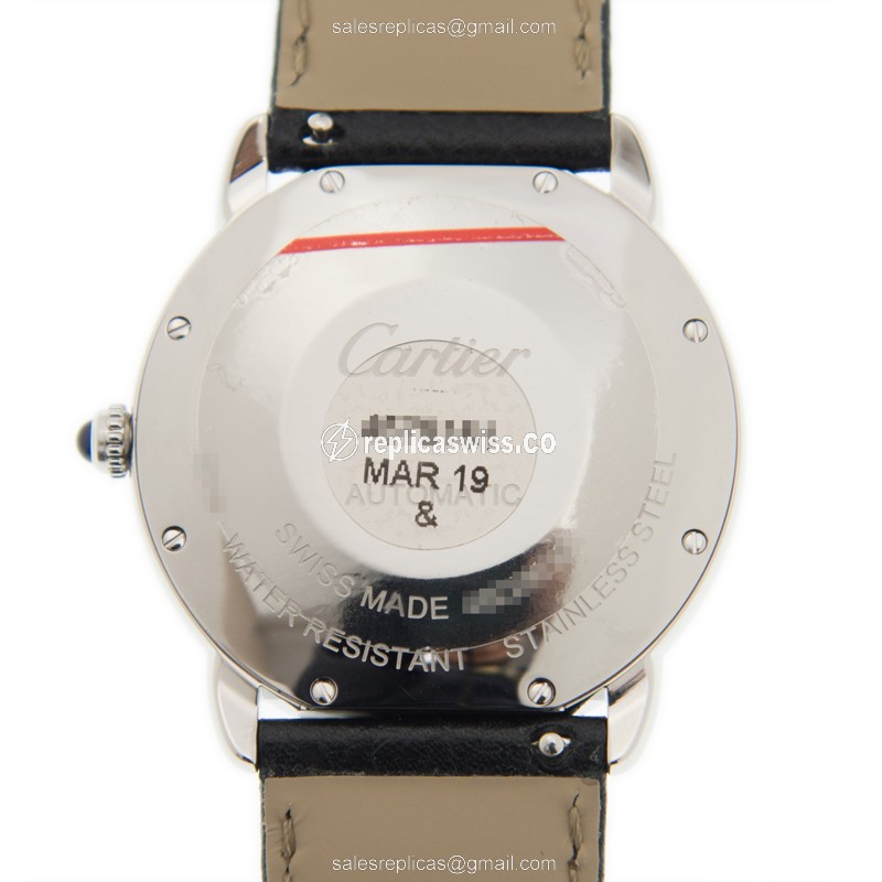 Cartier RONDE SOLO Replica - Automatic - Silver Dial - Steel Case - Black Cowhide Strap - View 3