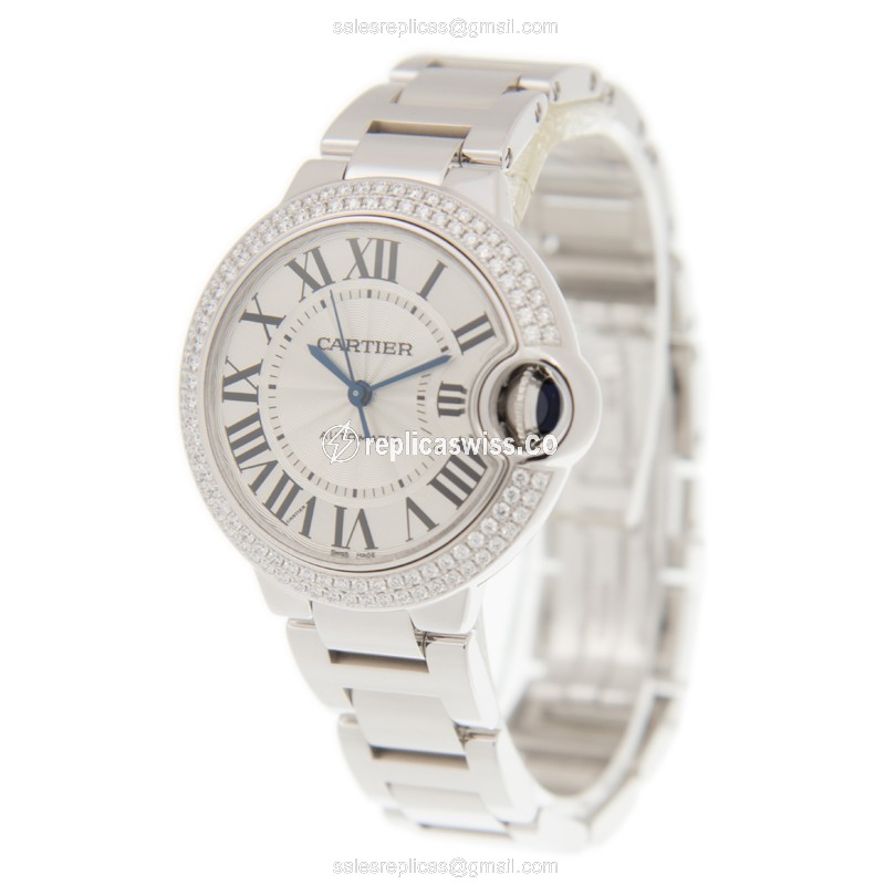 Cartier Ballon Bleu Replica - Automatic - 18kt White Gold - Diamond - Silver Dial - View 3