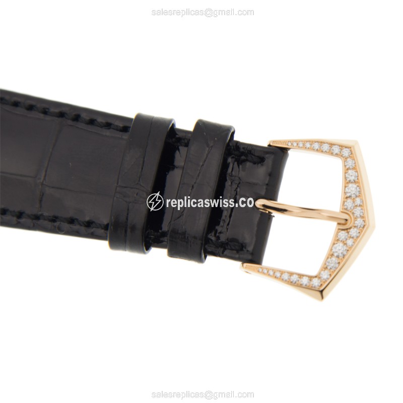 Patek Philippe 5077/100R-027 Replica - Automatic - 18kt Rose Gold - Diamond Case - Black Dial on Black Alligator Strap - View 4