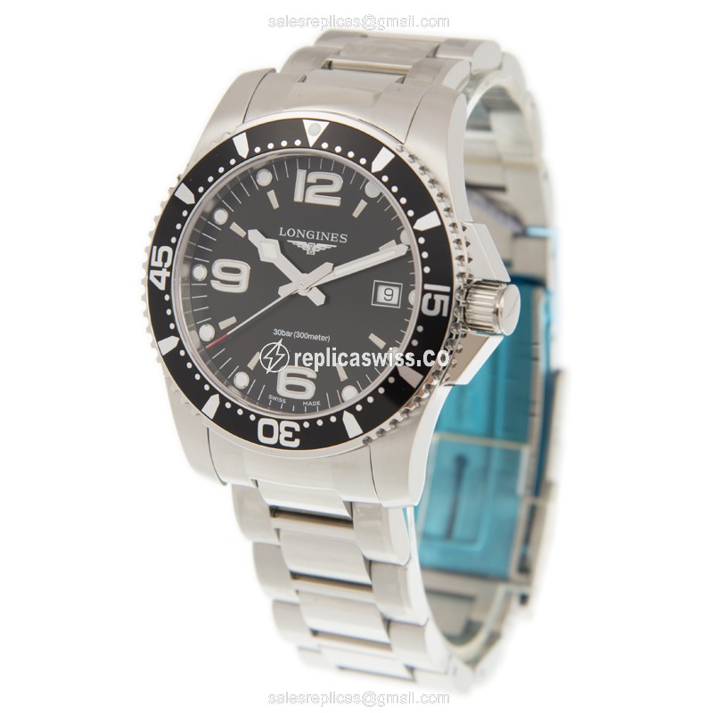 Longines CONQUEST Replica - Quartz - Steel Case, Black Dial, Silver Clasp & Steel Strap - View 3
