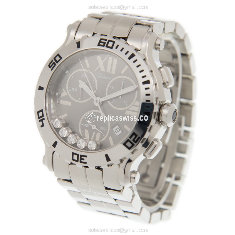 Chopard Happy Sport Quartz - Black Dial - Steel Case - Silver Band - View 3