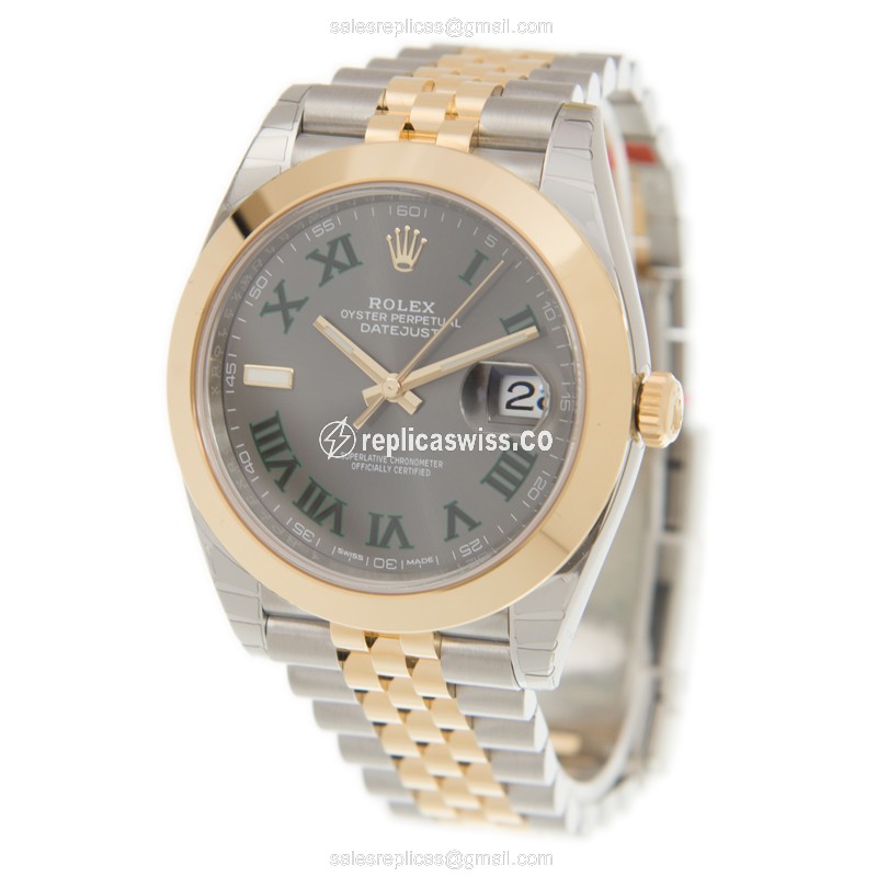 Rolex DATEJUST Replica - Automatic - 18kt Gold & Steel - Gray Dial - View 3
