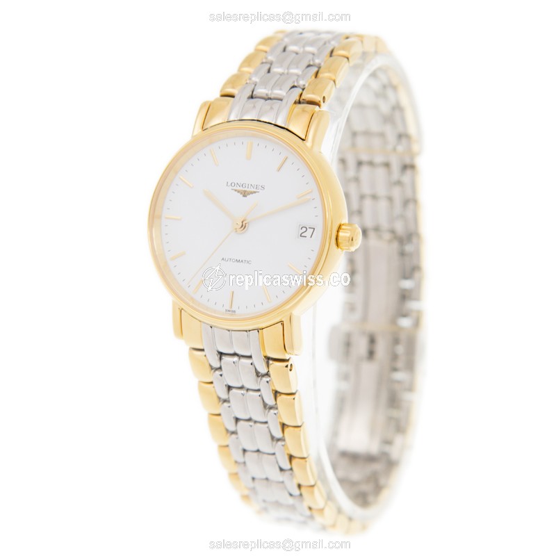Longines Presence Replica - Automatic PVD Gold - White Dial - Gold Strap - View 3