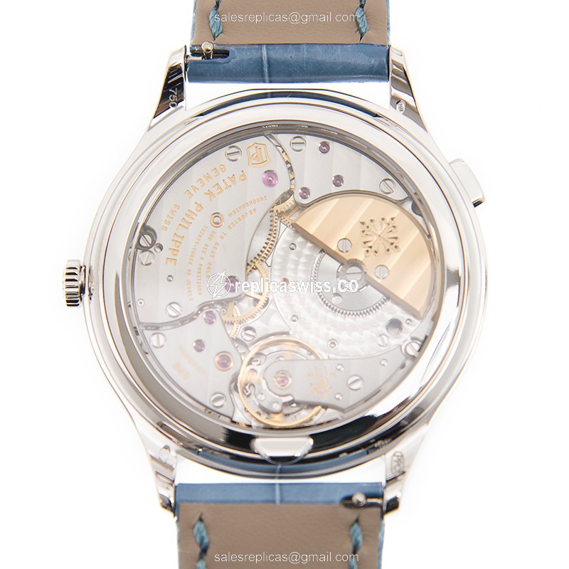 Patek Philippe 7130G-014 Replica - Automatic - 18kt White Gold - Blue Dial - Diamond Bezel - Alligator Blue Strap - View 3