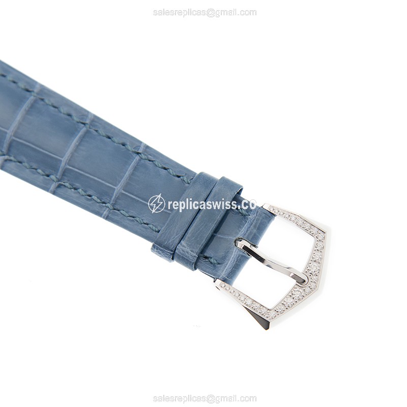 Patek Philippe 7130G-014 Replica - Automatic - 18kt White Gold - Blue Dial - Diamond Bezel - Alligator Blue Strap - View 4