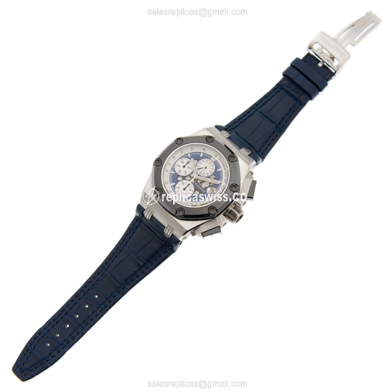 Audemars Piguet Royal Oak Offshore Replica - Automatic - 950 Platinum - Blue Dial - Alligator Blue Strap - View 2