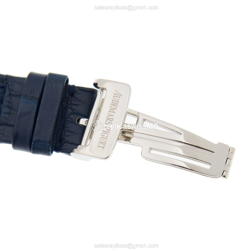 Audemars Piguet Royal Oak Offshore Replica - Automatic - 950 Platinum - Blue Dial - Alligator Blue Strap - View 4