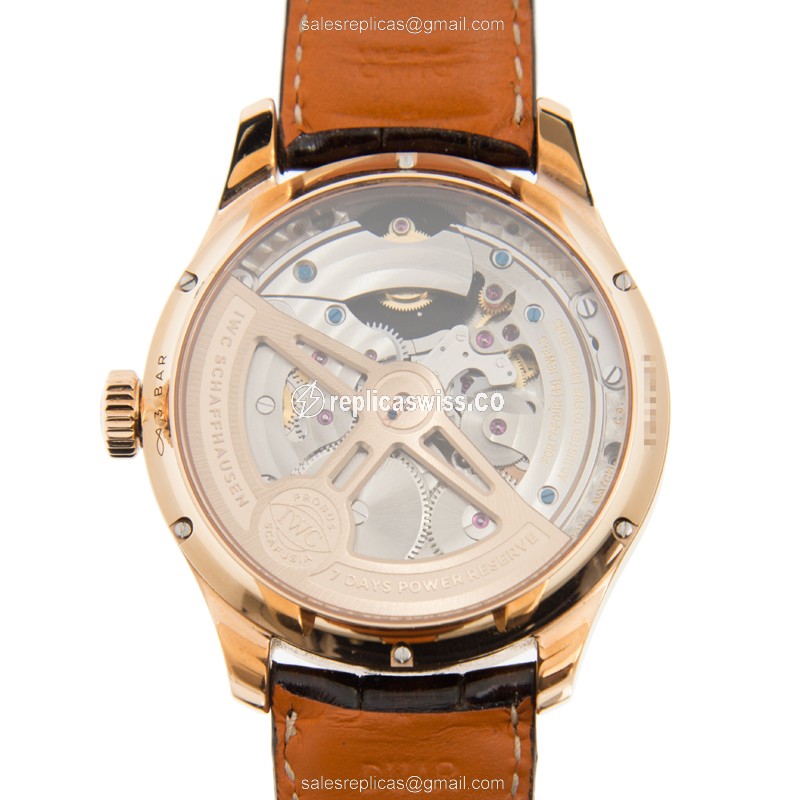 IWC Portuguese Replica - Auto - 18kt Rose Gold - Grey Dial - Brown Alligator Clasp - View 3