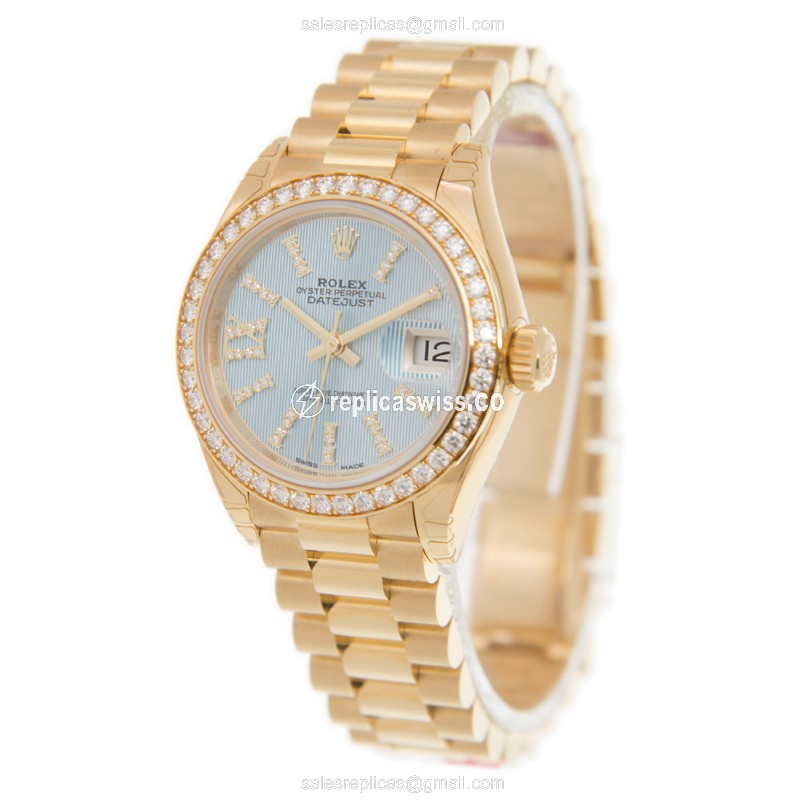 Rolex Datejust Replica - Automatic - 18kt Gold Case - Blue Dial, Gold Strap - View 3