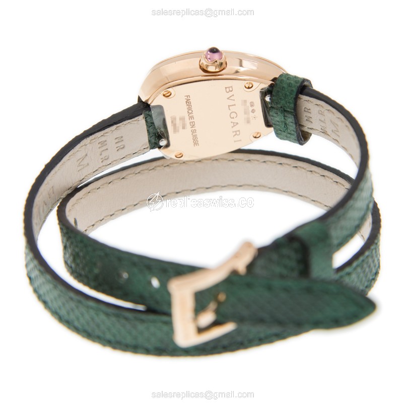 Bulgari Serpenti Quartz Replica - 18kt Rose Gold - Green Dial - Buckle Clasp - Green Skin Strap - View 3