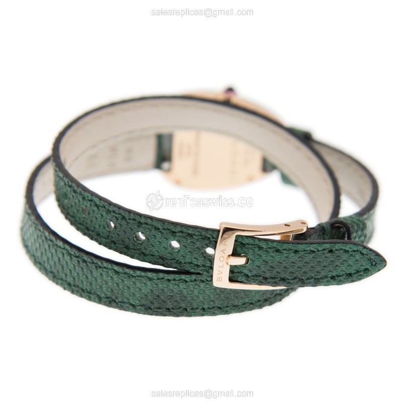 Bulgari Serpenti Quartz Replica - 18kt Rose Gold - Green Dial - Buckle Clasp - Green Skin Strap - View 4