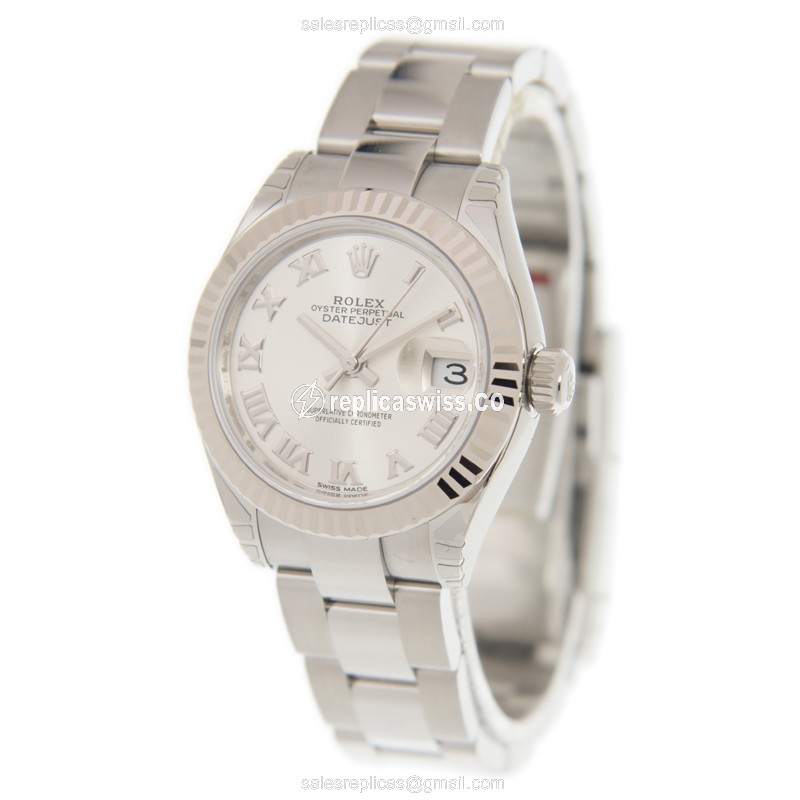 Rolex Lady Datejust Replica - Automatic - 18kt White Gold & Steel - Silver Dial - View 3