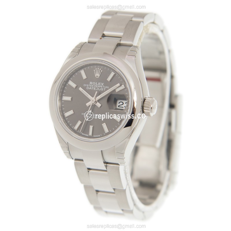 Rolex Datejust Lady Replica - Automatic - Steel Case - Gray Dial - Silver Band - View 3