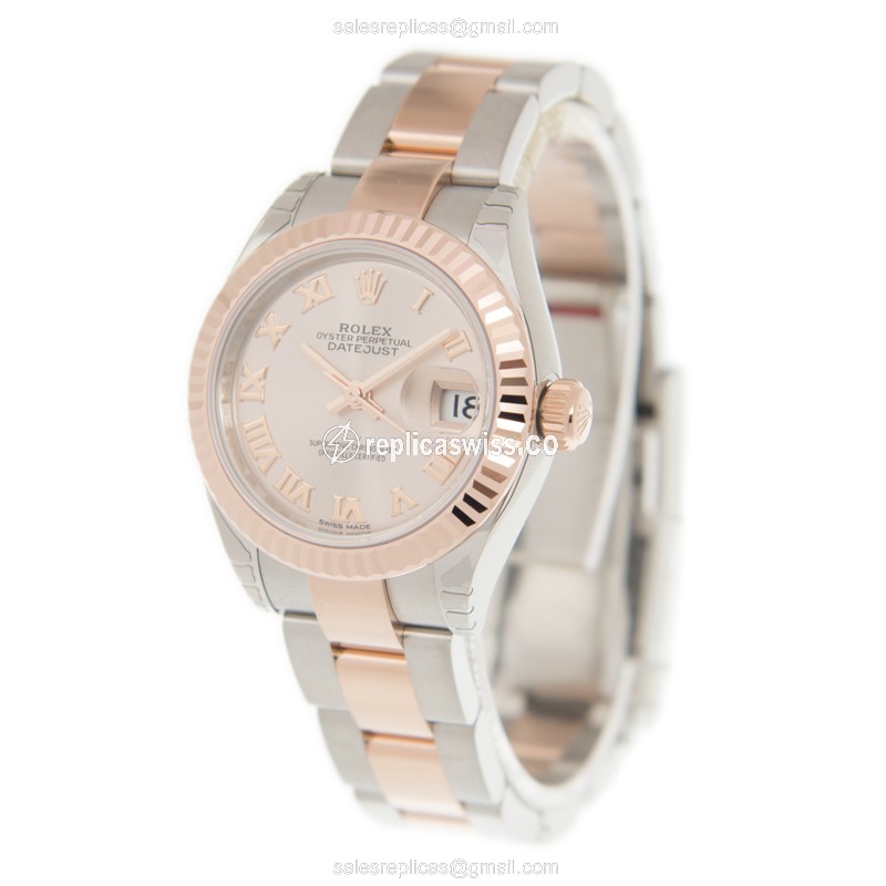 Rolex Lady Datejust Replica - Automatic - 18kt Rose Gold & Steel Case - Pink Dial - View 3