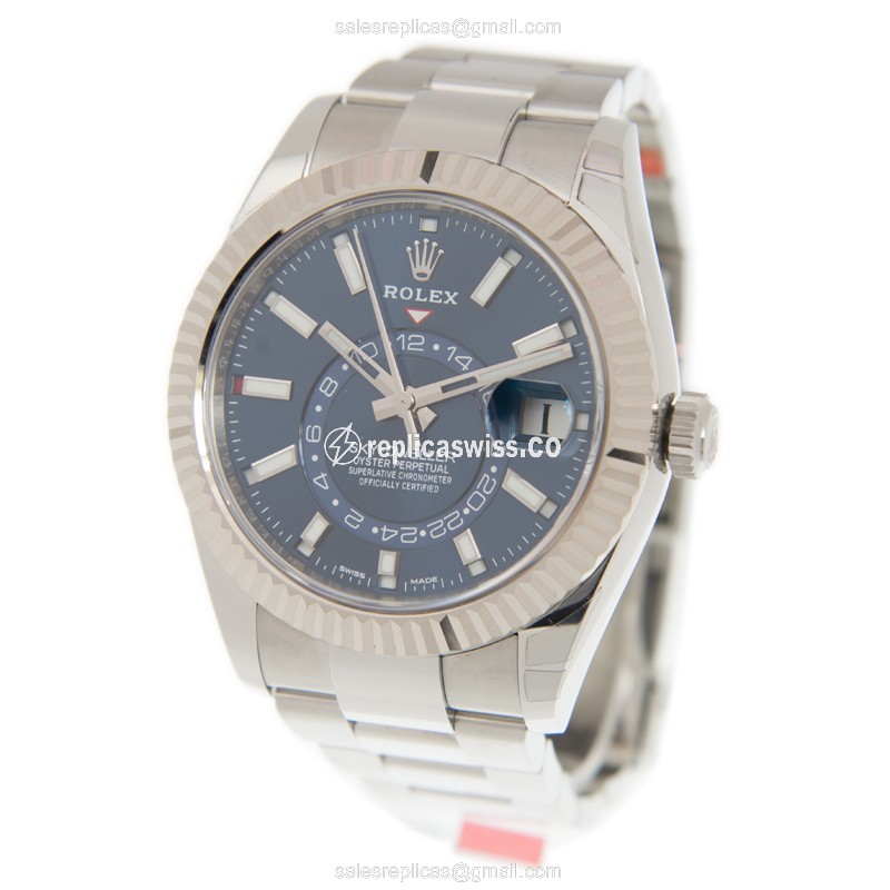 Rolex Sky-Dweller Replica - Automatic - 18kt White Gold & Steel Case - Blue Dial on Silver Steel Strap - View 3