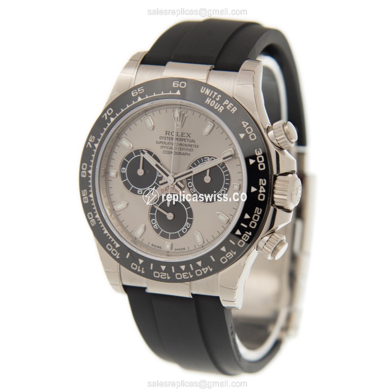 Rolex Daytona Replica - Automatic - 18kt Gold - Gray Dial, Black Rubber Strap - View 3