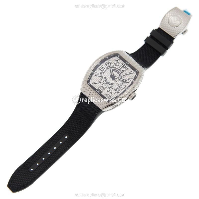 Franck Muller V45SC DT IRON PXL - Automatic - Stainless Steel - Silver Dial - Black Rubber Strap - View 2