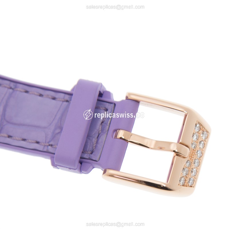 Franck Muller V 32 SC AT FO D 5N.VL Replica - Automatic - 18kt Rose Gold Case - White Dial on Purple Alligator Strap - View 4