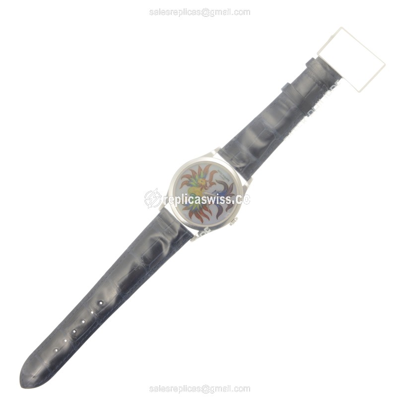 Patek Philippe 5077P-054 Replica - Automatic - Platinum Case - White Dial - Black Alligator Strap - View 2