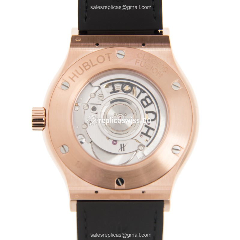 Hublot Classic Fusion Replica - Auto - 18kt Rose Gold - Black Dial - Alligator Strap - View 3