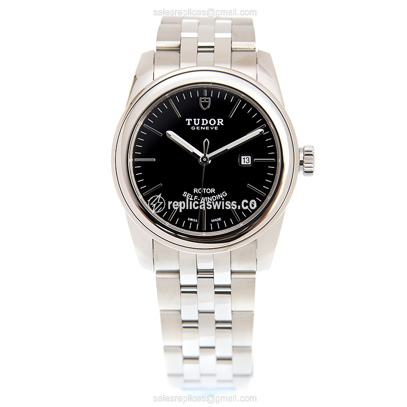 Glamour Date Replica Tudor - Automatic - Steel Case, Black Dial - Silver Steel Strap - View 2