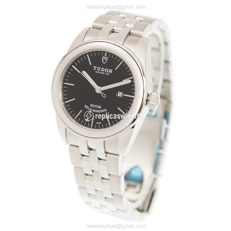 Glamour Date Replica Tudor - Automatic - Steel Case, Black Dial - Silver Steel Strap - View 3