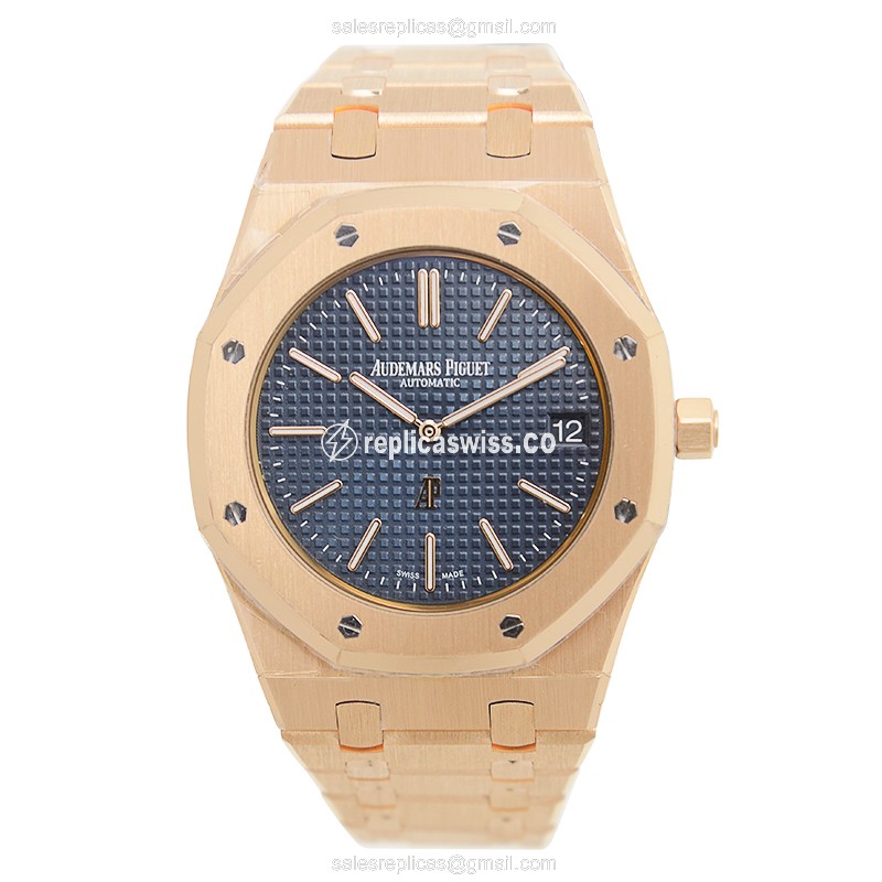 AP Royal Oak Replica - Automatic - 18kt Rose Gold - Blue Dial - Gold Strap - View 2