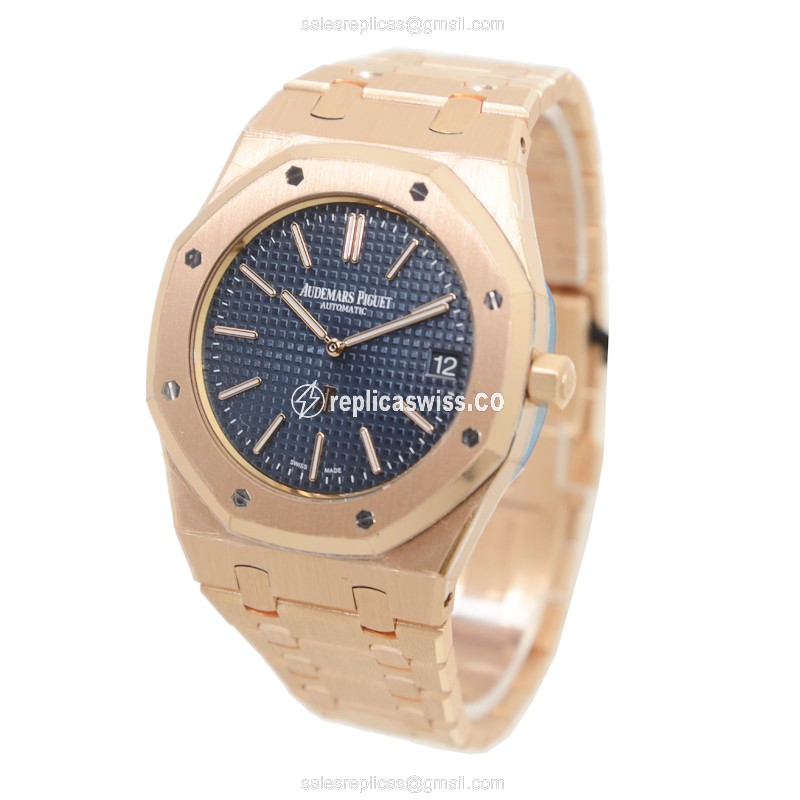 AP Royal Oak Replica - Automatic - 18kt Rose Gold - Blue Dial - Gold Strap - View 3