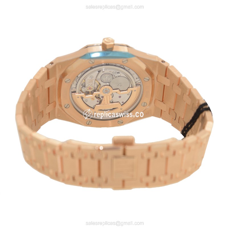 AP Royal Oak Replica - Automatic - 18kt Rose Gold - Blue Dial - Gold Strap - View 4